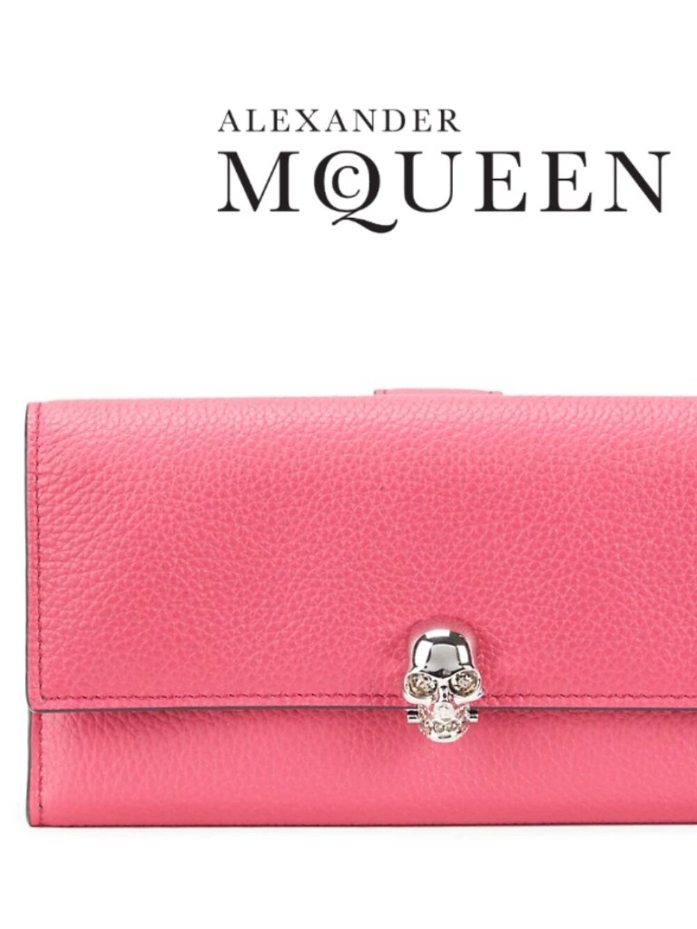 💗 NEW Alexander McQueen Continental Skull Accent Pink Leather Wallet